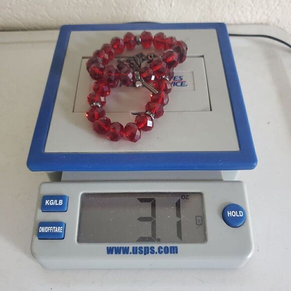 Kenneth Cole Red Chunky Glass Bead Clear Rondelle Gunmetal Necklace Bracelet Set - Picture 14 of 15